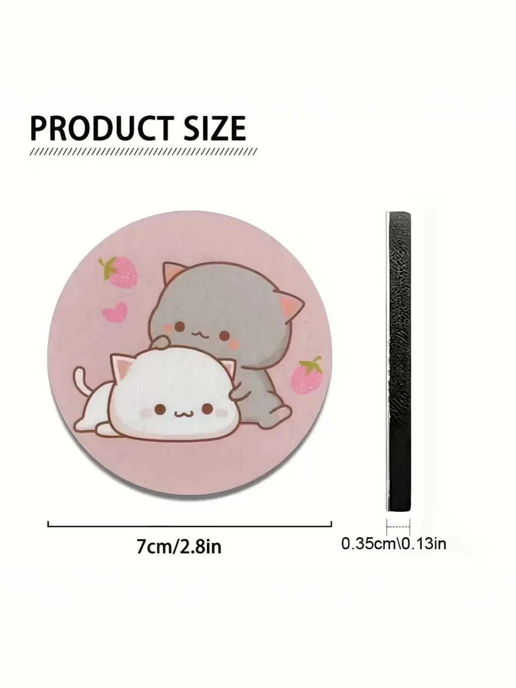 2Pc of Strawberry Cartoon Cat Coasters, Absorbent Coasters for Car Cup Holders