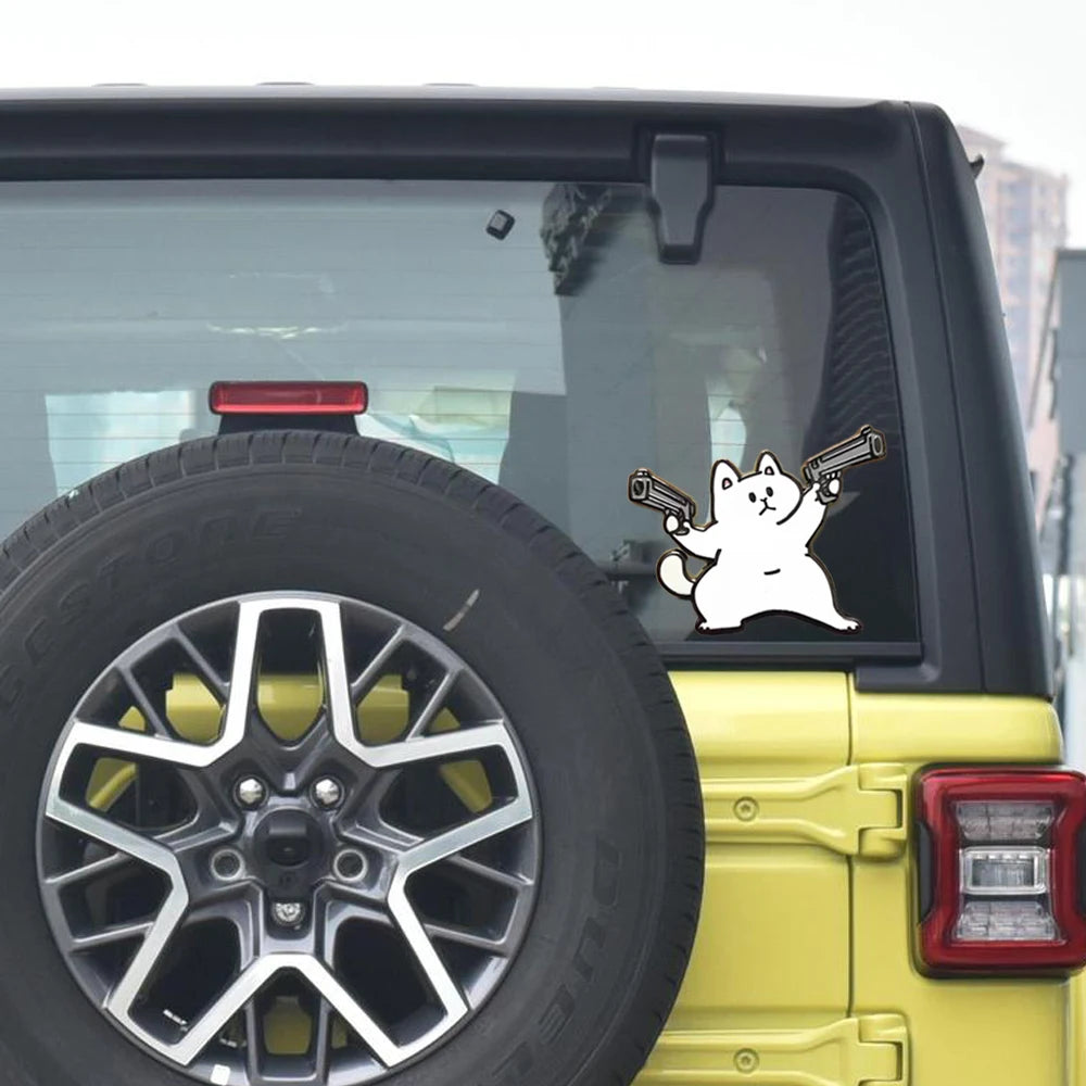 1 pc car sticker cat with double guns personality sticker wall sticker computer sticker waterproof sticker
