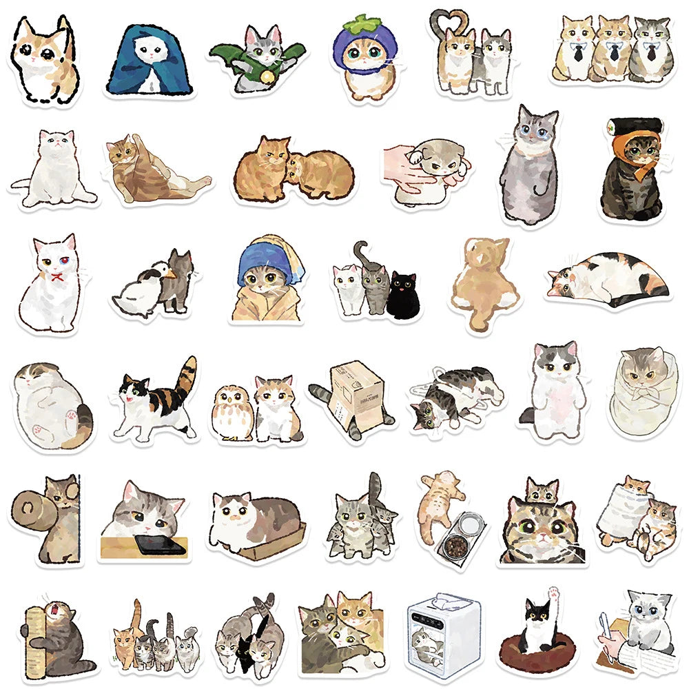 10/30/77pcs Kawaii Cute Watercolor Cat Cartoon Stickers Animal Kitten Graffiti Decals Luggage Phone Stationery Sticker Kids Toy