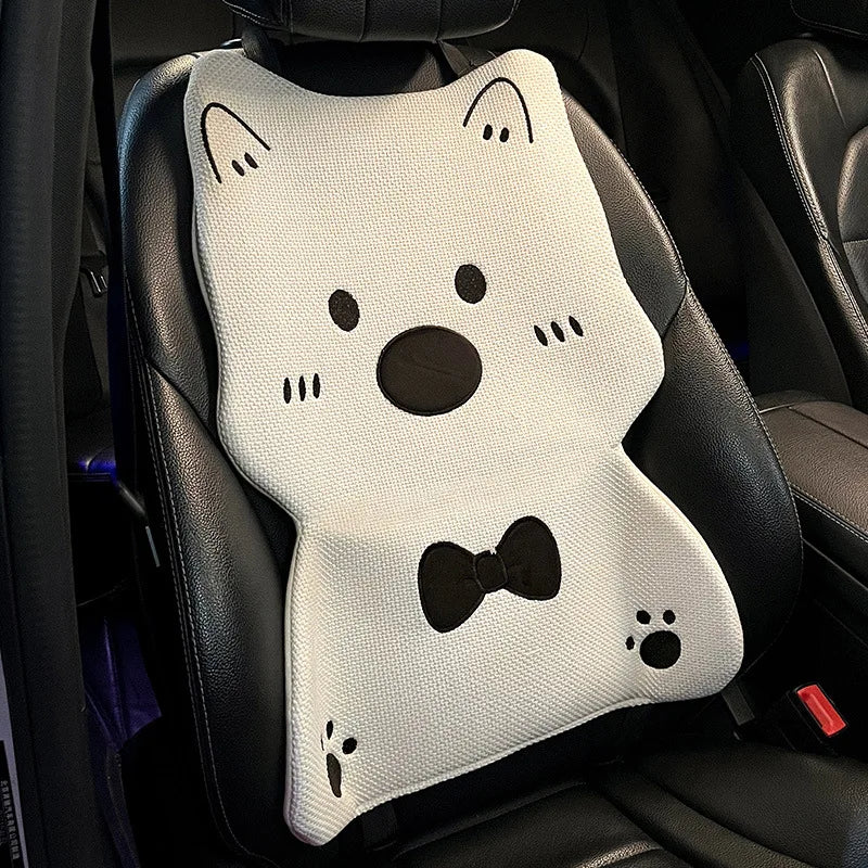Car Seat Cushion Cute Cat Lumbar Support Headrest Car Accessories Breathable Linen Fabric  Car Half Pack Seat Cover