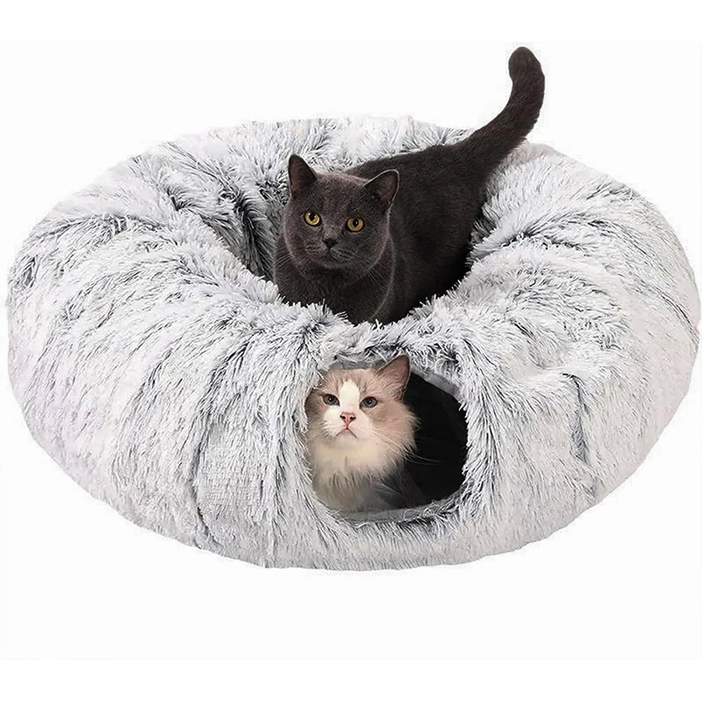 Plush Cat Tunnel Bed Foldable Two-in-One Donut