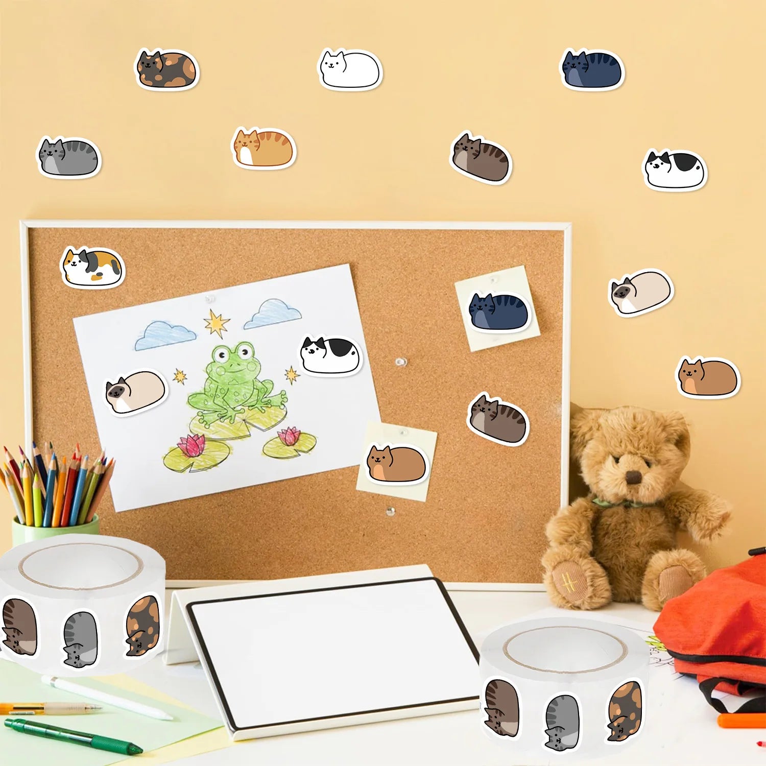 500pcs/roll Kawaii Cartoon Cat Stickers Roll - for DIY Crafts, ifts, arty Favors, uitar,Phone Decor - Self-Adhesive Cute Sticker