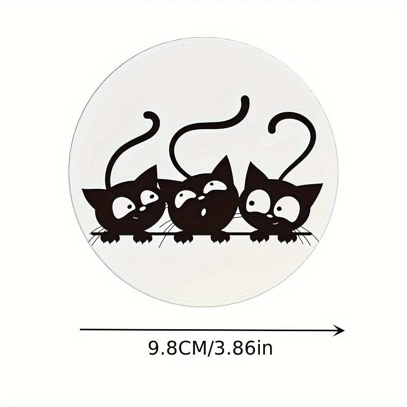 6 Pieces 2D Wooden Coasters Black and White Cat Pattern Theme Desktop Heat Mats Home Decor Coffee Cup Coasters Office