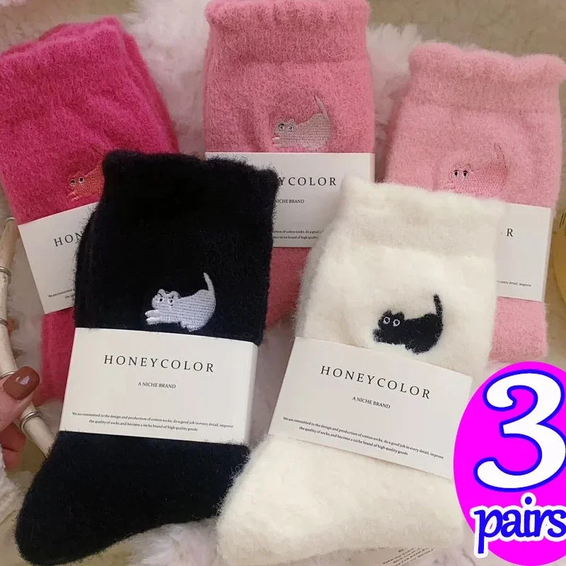 Cute Cat Cozy Mink Velvet Socks