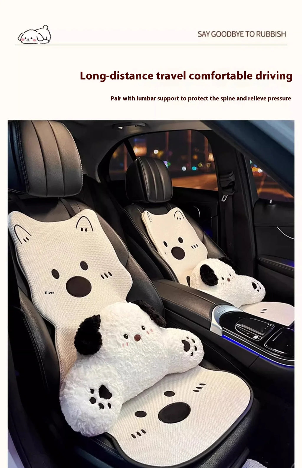 Car Seat Cushion Cute Cat Lumbar Support Headrest Car Accessories Breathable Linen Fabric  Car Half Pack Seat Cover