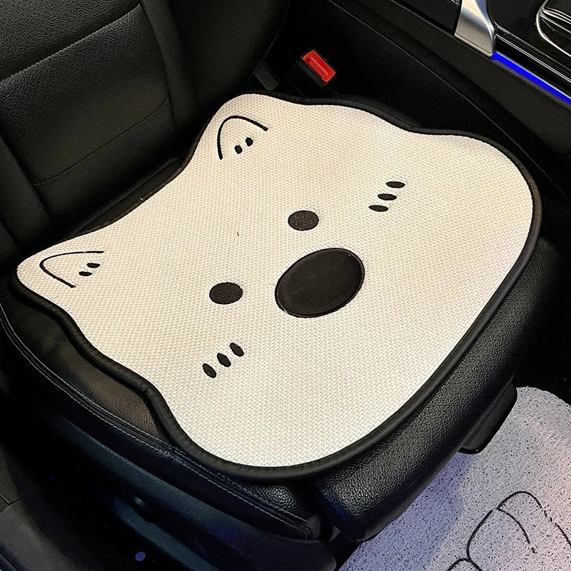 Car Seat Cushion Cute Cat Lumbar Support Headrest Car Accessories Breathable Linen Fabric  Car Half Pack Seat Cover