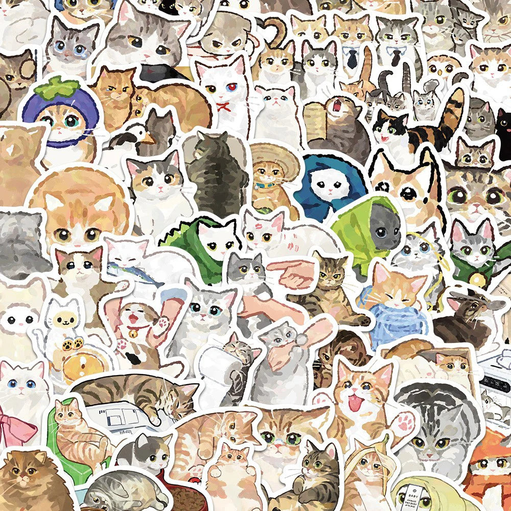 10/30/77pcs Kawaii Cute Watercolor Cat Cartoon Stickers Animal Kitten Graffiti Decals Luggage Phone Stationery Sticker Kids Toy