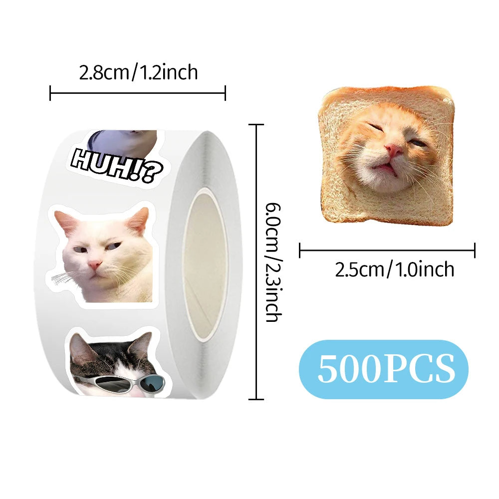 500PCS/Roll Cartoon Meme Cat Stickers for School Reward Classroom Decoration Encouragement Sticker Kids Reward Decals Toys