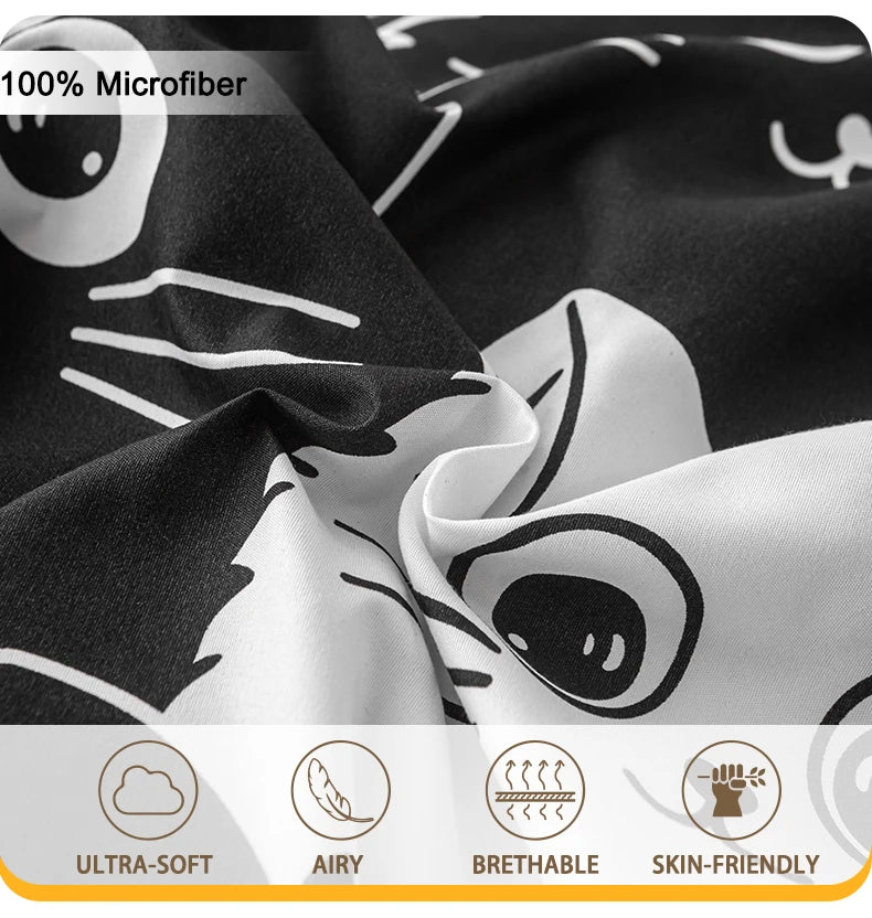 3pcs Cat Print Duvet Cover Set, Soft Skin-Friendly Bedding Set Includes 1 Duvet Cover And 2 Pillowcases