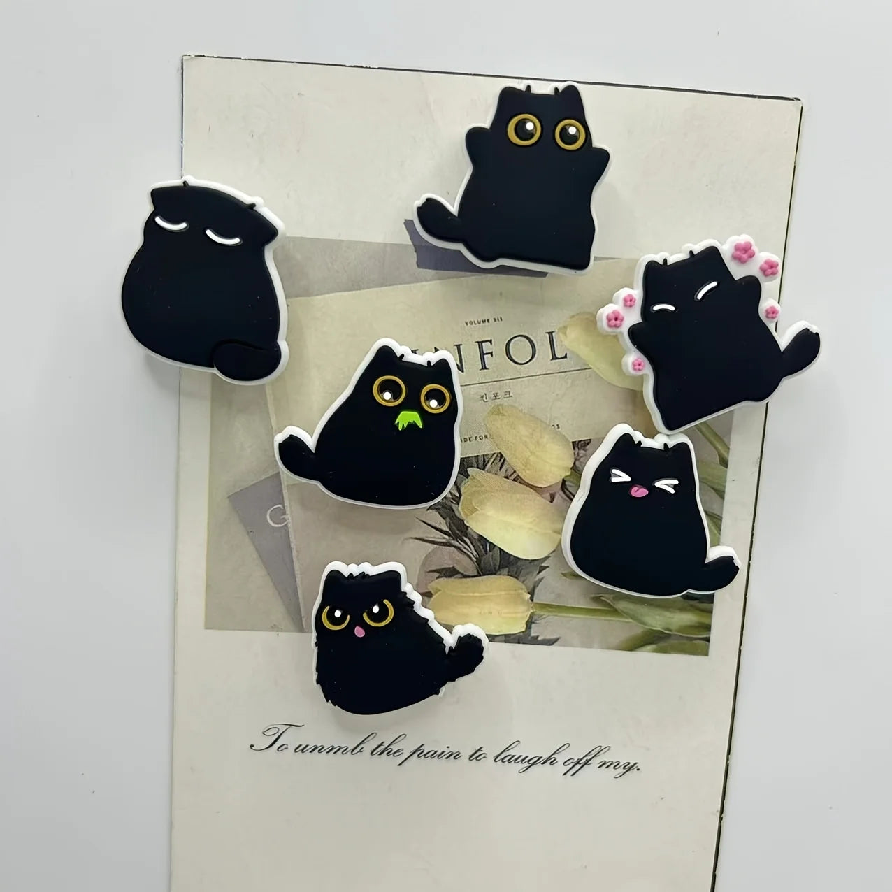 6/9pcs Kawaii Chubby Black Cat Fridge Magnets, Decorative Plastic Resin, Multi-Use for Kitchen and Office, Ideal Holiday Gift