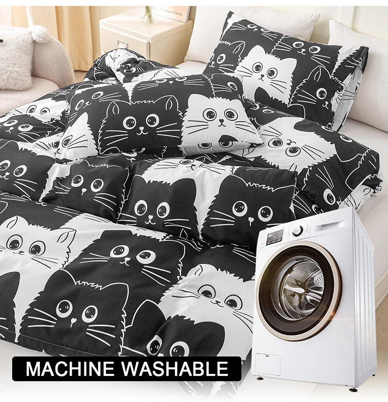 3pcs Cat Print Duvet Cover Set, Soft Skin-Friendly Bedding Set Includes 1 Duvet Cover And 2 Pillowcases