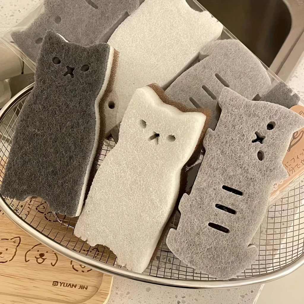 4-piece Cute Cat Sponge Set - Thick and Durable Kitchen Dishwashing and Cleaning Tools