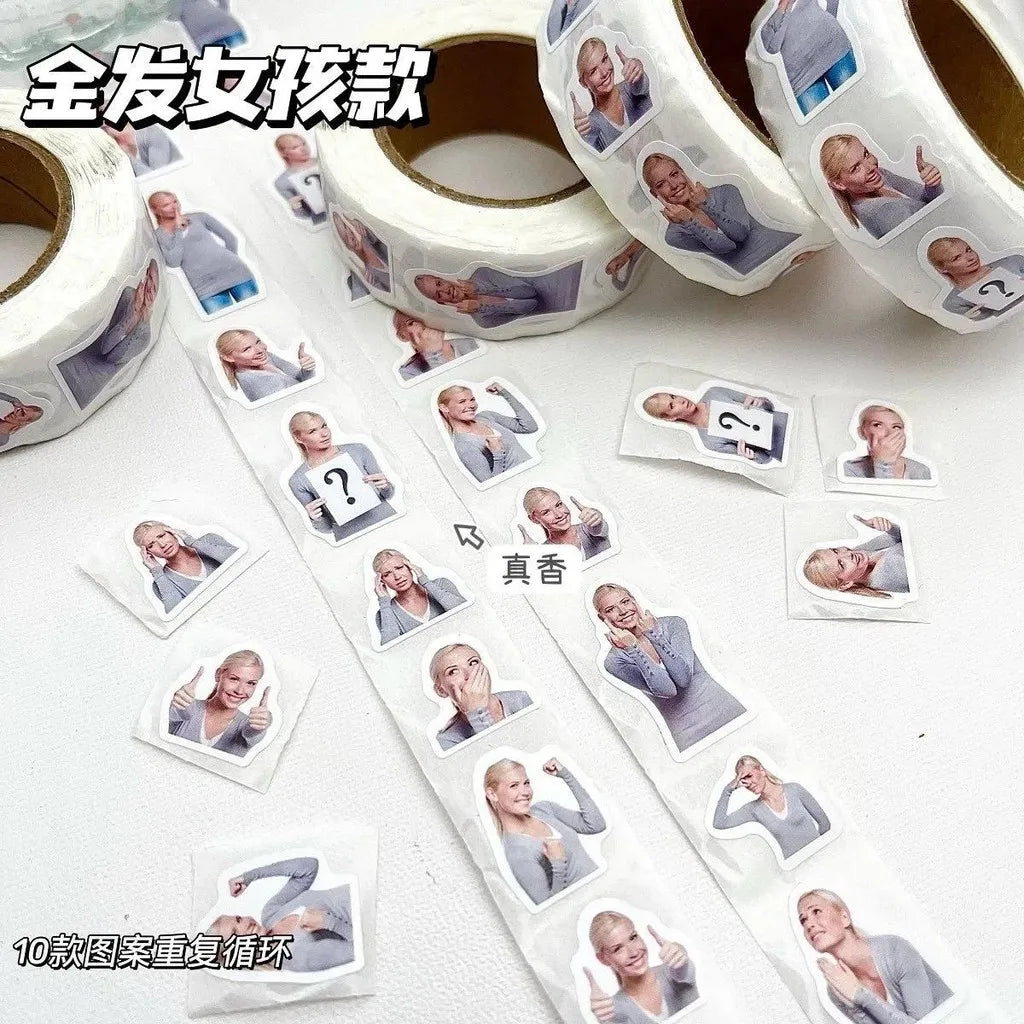 500PCS/Roll Cat Meme Stickers 7 Styles Funny Cat Stickers Cute Animal Decals Vinyl Waterproof Sticker for Scrapbooking DIY