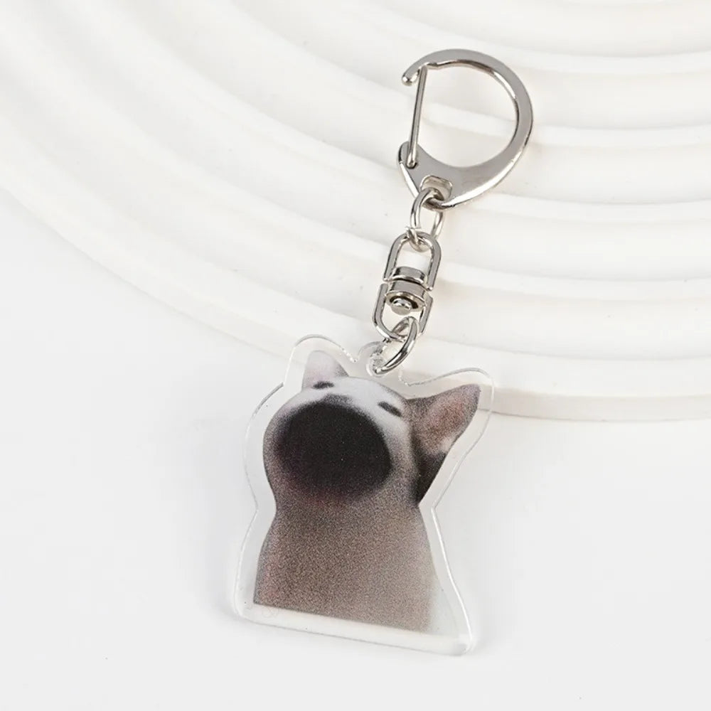 Cartoon Happy Funny Cat Keychain Small Acrylic Toast Cat Pendant Key Ring Portable Bag Accessories Bag Pendant Keyring Women