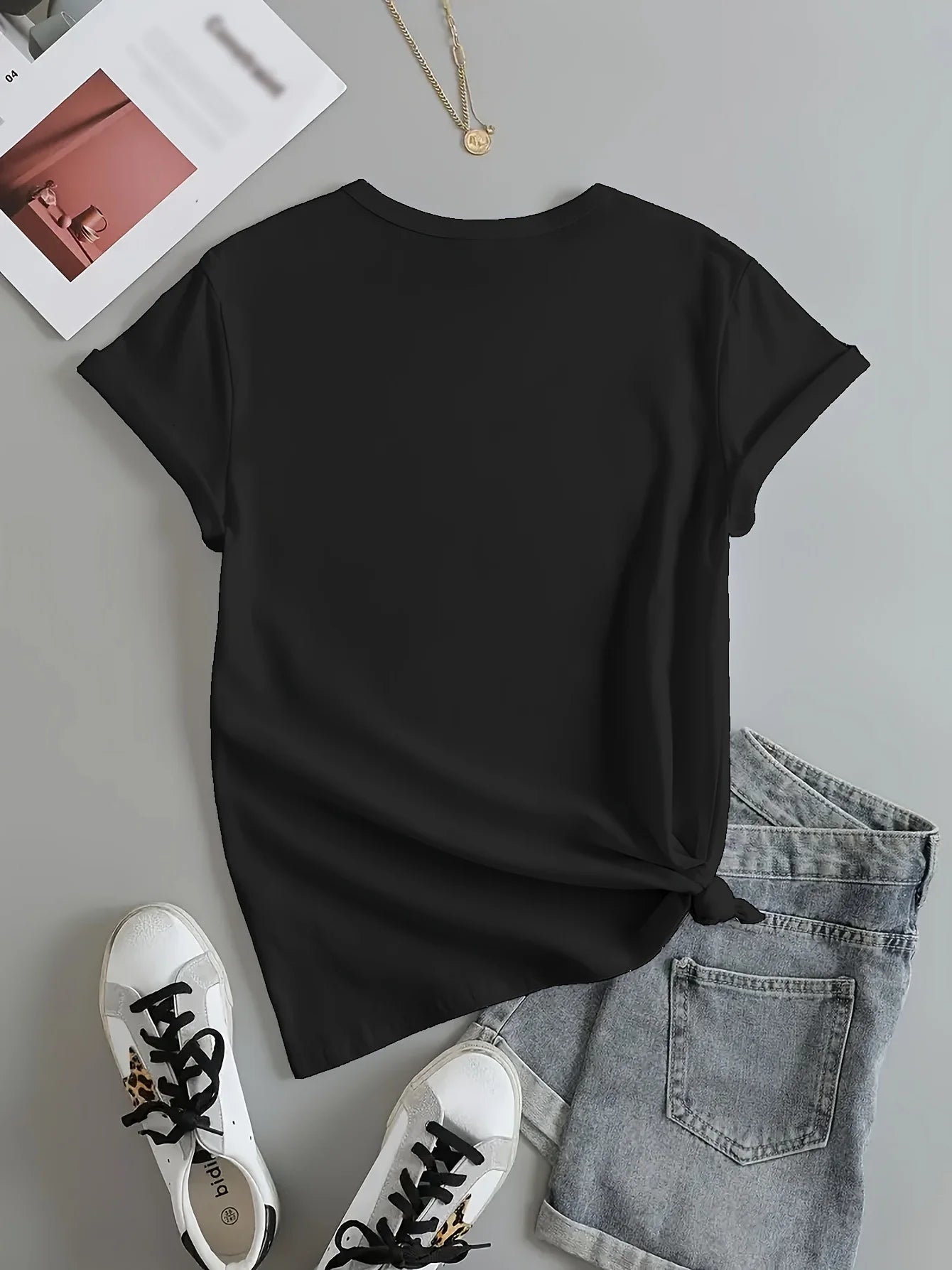 Cat Print T-shirt Short Sleeve Crew Neck Casual Top for Summer & Spring Women's Clothing
