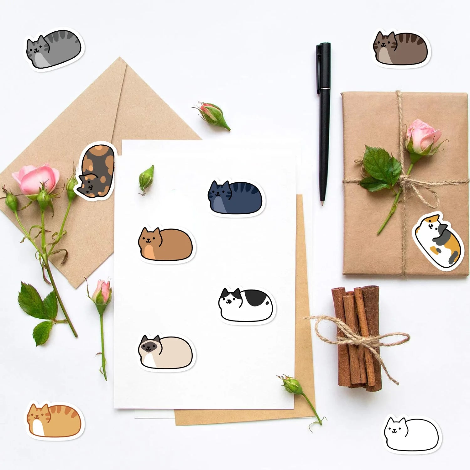 500pcs/roll Kawaii Cartoon Cat Stickers Roll - for DIY Crafts, ifts, arty Favors, uitar,Phone Decor - Self-Adhesive Cute Sticker