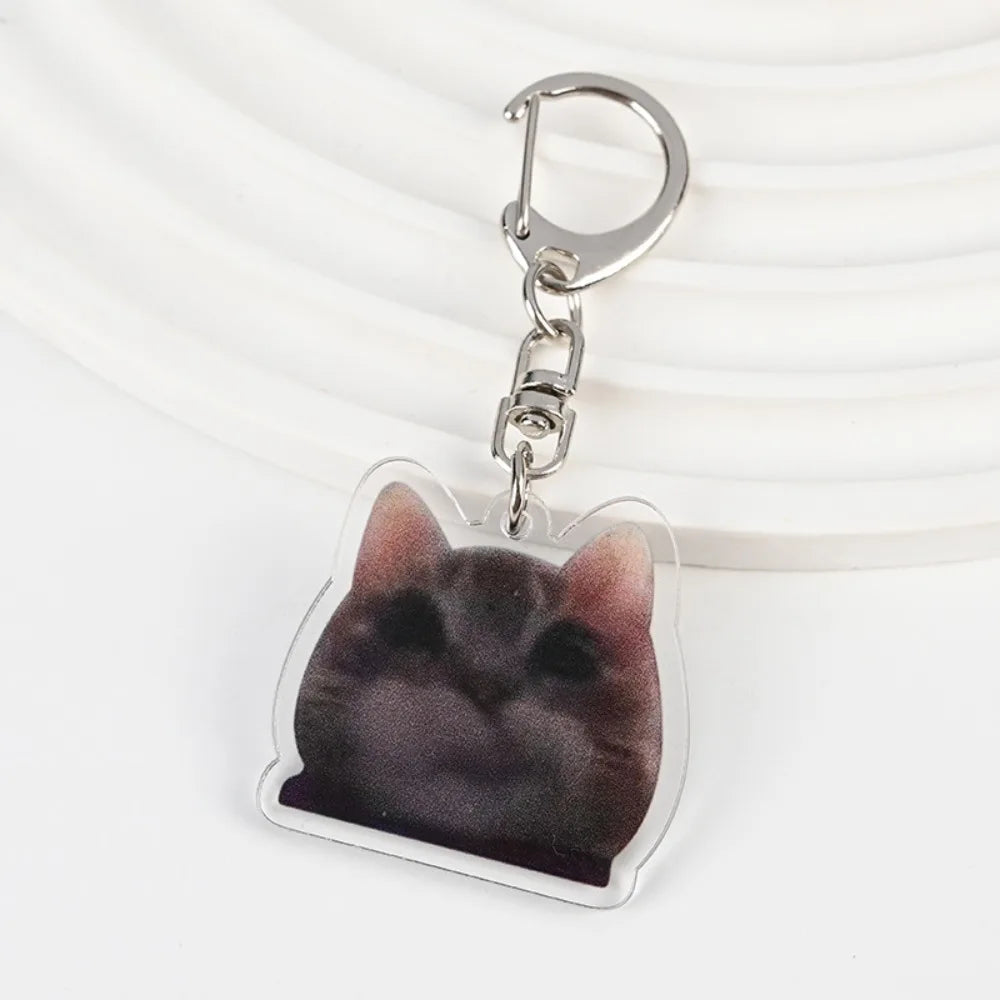 Cartoon Happy Funny Cat Keychain Small Acrylic Toast Cat Pendant Key Ring Portable Bag Accessories Bag Pendant Keyring Women