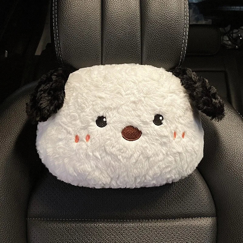 Car Seat Cushion Cute Cat Lumbar Support Headrest Car Accessories Breathable Linen Fabric  Car Half Pack Seat Cover