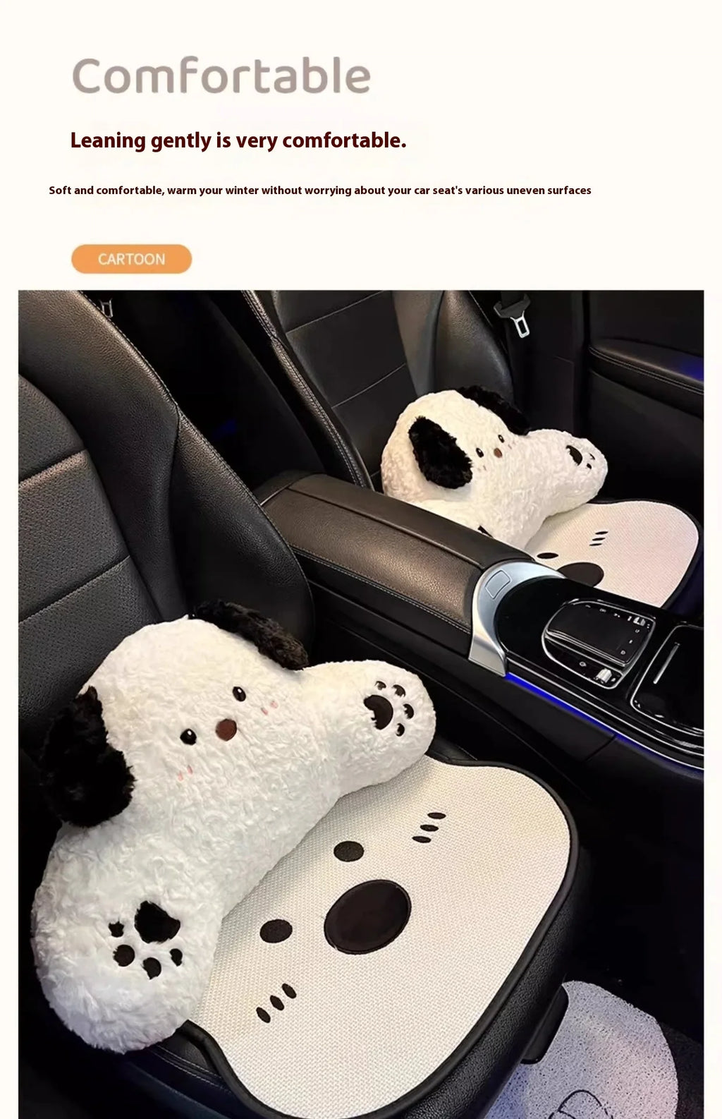 Car Seat Cushion Cute Cat Lumbar Support Headrest Car Accessories Breathable Linen Fabric  Car Half Pack Seat Cover