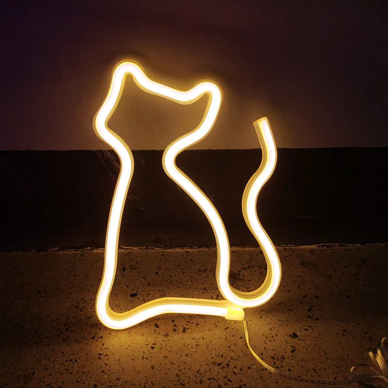Cat Neon Lights Artistic LED Ornaments Lights USB/battery Powered Holiday Parties Weddings Bars Rooms Night Sign Light 304