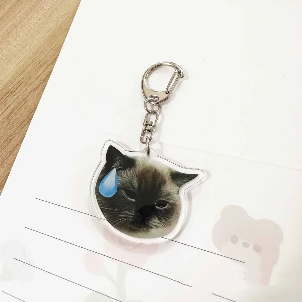 Cartoon Happy Funny Cat Keychain Small Acrylic Toast Cat Pendant Key Ring Portable Bag Accessories Bag Pendant Keyring Women