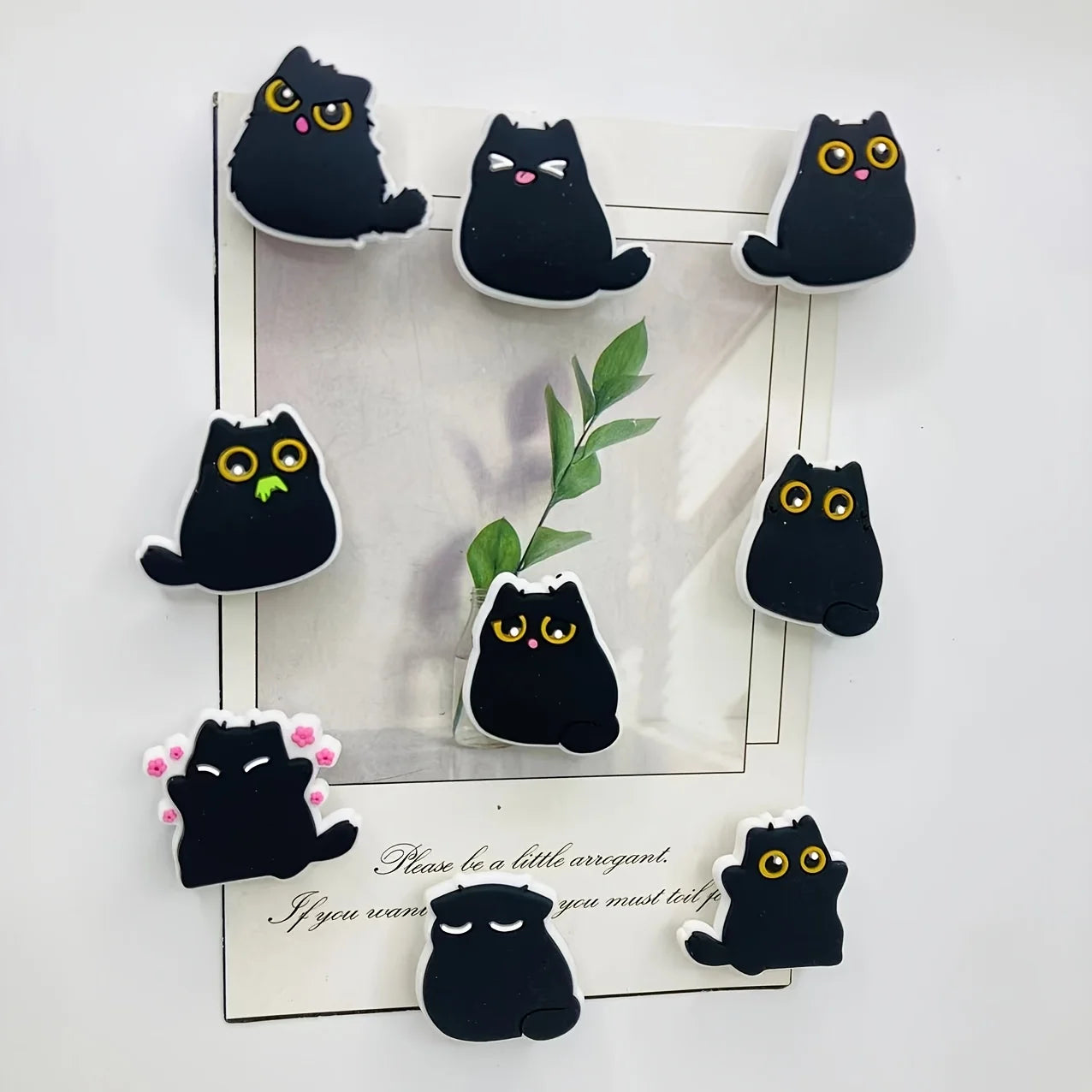 6/9pcs Kawaii Chubby Black Cat Fridge Magnets, Decorative Plastic Resin, Multi-Use for Kitchen and Office, Ideal Holiday Gift