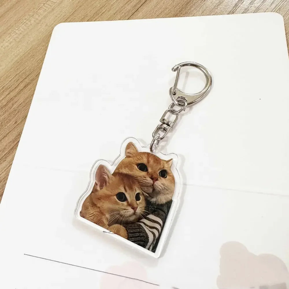 Cartoon Happy Funny Cat Keychain Small Acrylic Toast Cat Pendant Key Ring Portable Bag Accessories Bag Pendant Keyring Women