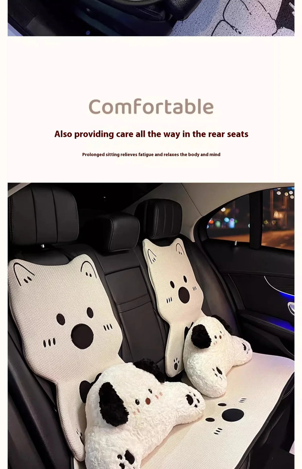 Car Seat Cushion Cute Cat Lumbar Support Headrest Car Accessories Breathable Linen Fabric  Car Half Pack Seat Cover
