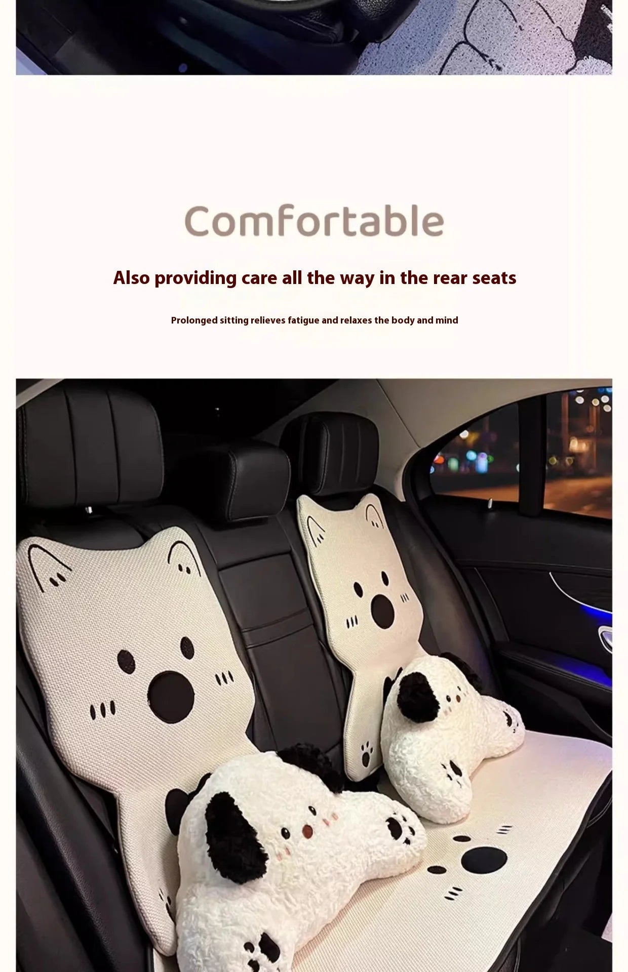 Car Seat Cushion Cute Cat Lumbar Support Headrest Car Accessories Breathable Linen Fabric  Car Half Pack Seat Cover