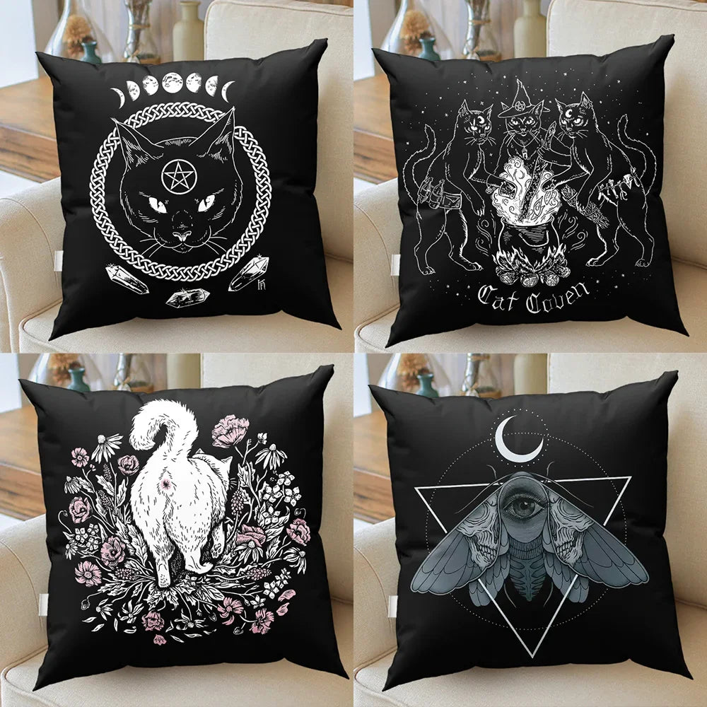 Cat Mysterious Divination Witchcraft Cushion Cover Pillow  Black Polyester Throw  Home Decoration