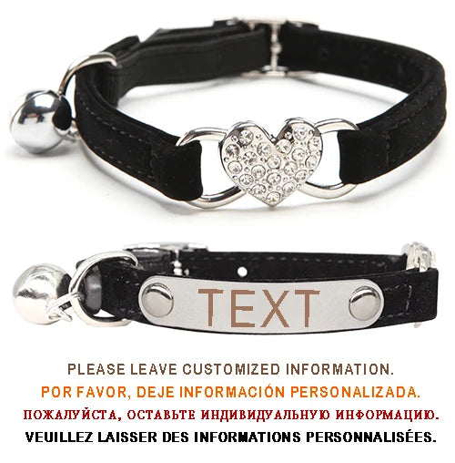 Cat Collar Heart Charm Personalized ID Name with Bell Safety Elastic Adjustable Soft Velvet Puppy Small Dog Pet Collar Kitty