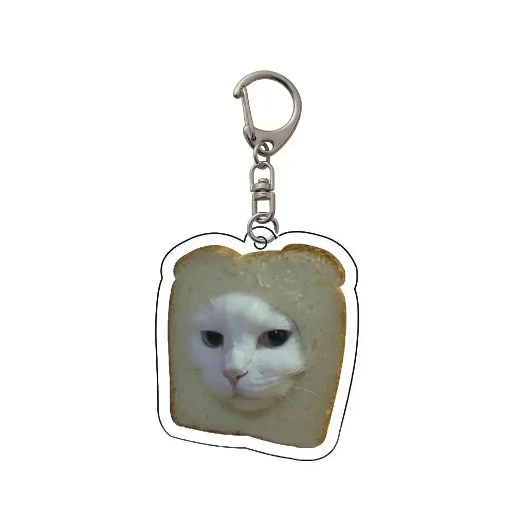 Cartoon Happy Funny Cat Keychain Small Acrylic Toast Cat Pendant Key Ring Portable Bag Accessories Bag Pendant Keyring Women