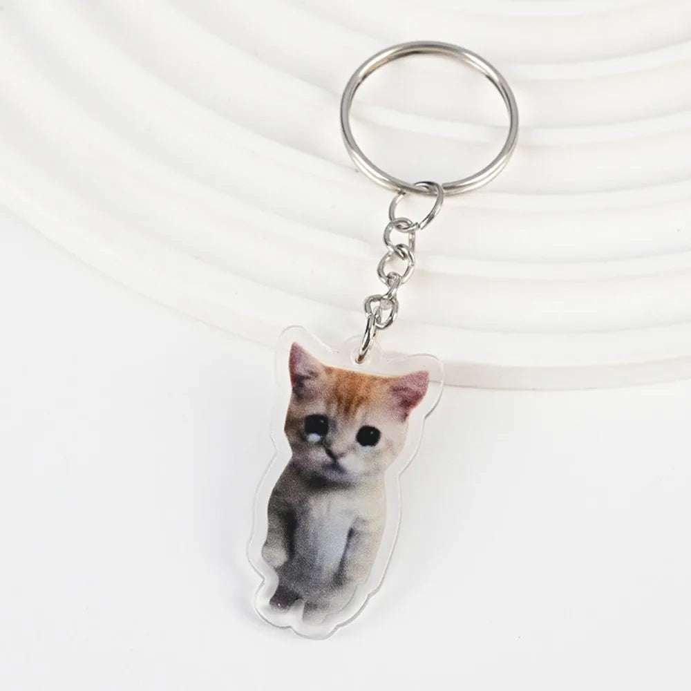 Cartoon Happy Funny Cat Keychain Small Acrylic Toast Cat Pendant Key Ring Portable Bag Accessories Bag Pendant Keyring Women