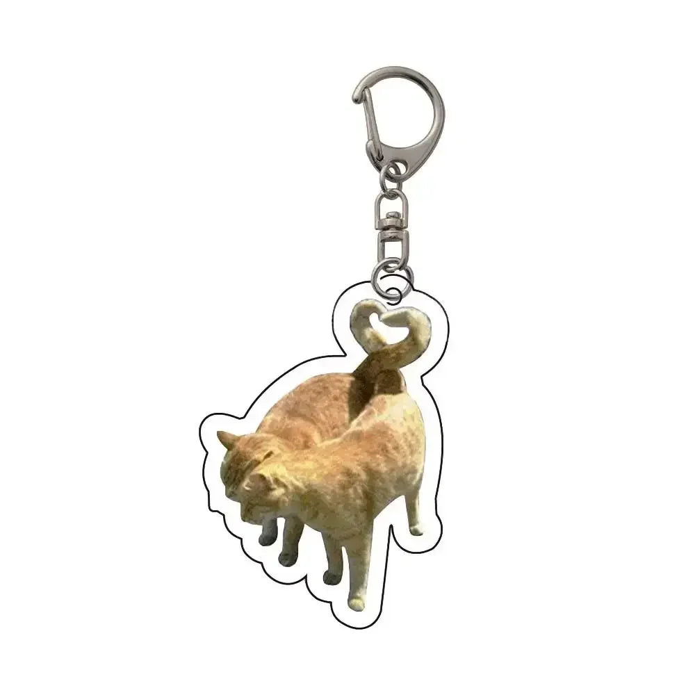 Cartoon Happy Funny Cat Keychain Small Acrylic Toast Cat Pendant Key Ring Portable Bag Accessories Bag Pendant Keyring Women