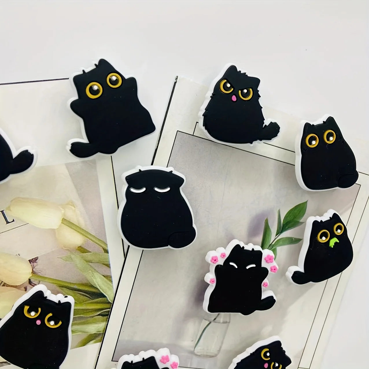 6/9pcs Kawaii Chubby Black Cat Fridge Magnets, Decorative Plastic Resin, Multi-Use for Kitchen and Office, Ideal Holiday Gift