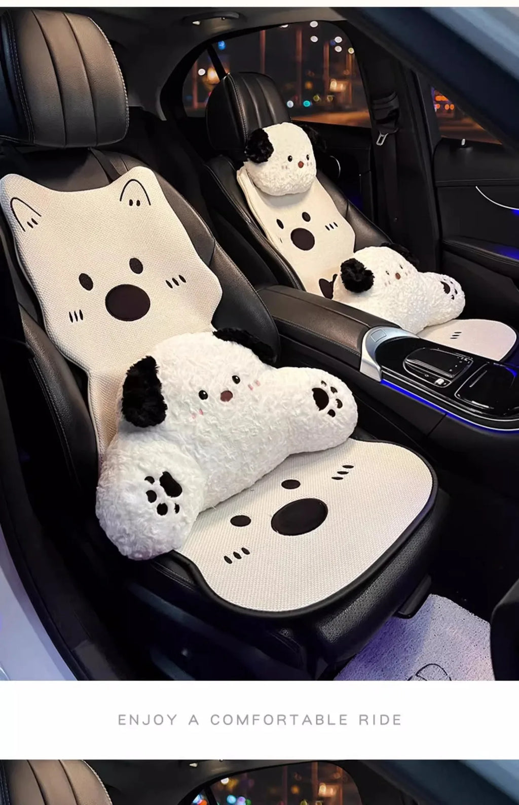 Car Seat Cushion Cute Cat Lumbar Support Headrest Car Accessories Breathable Linen Fabric  Car Half Pack Seat Cover