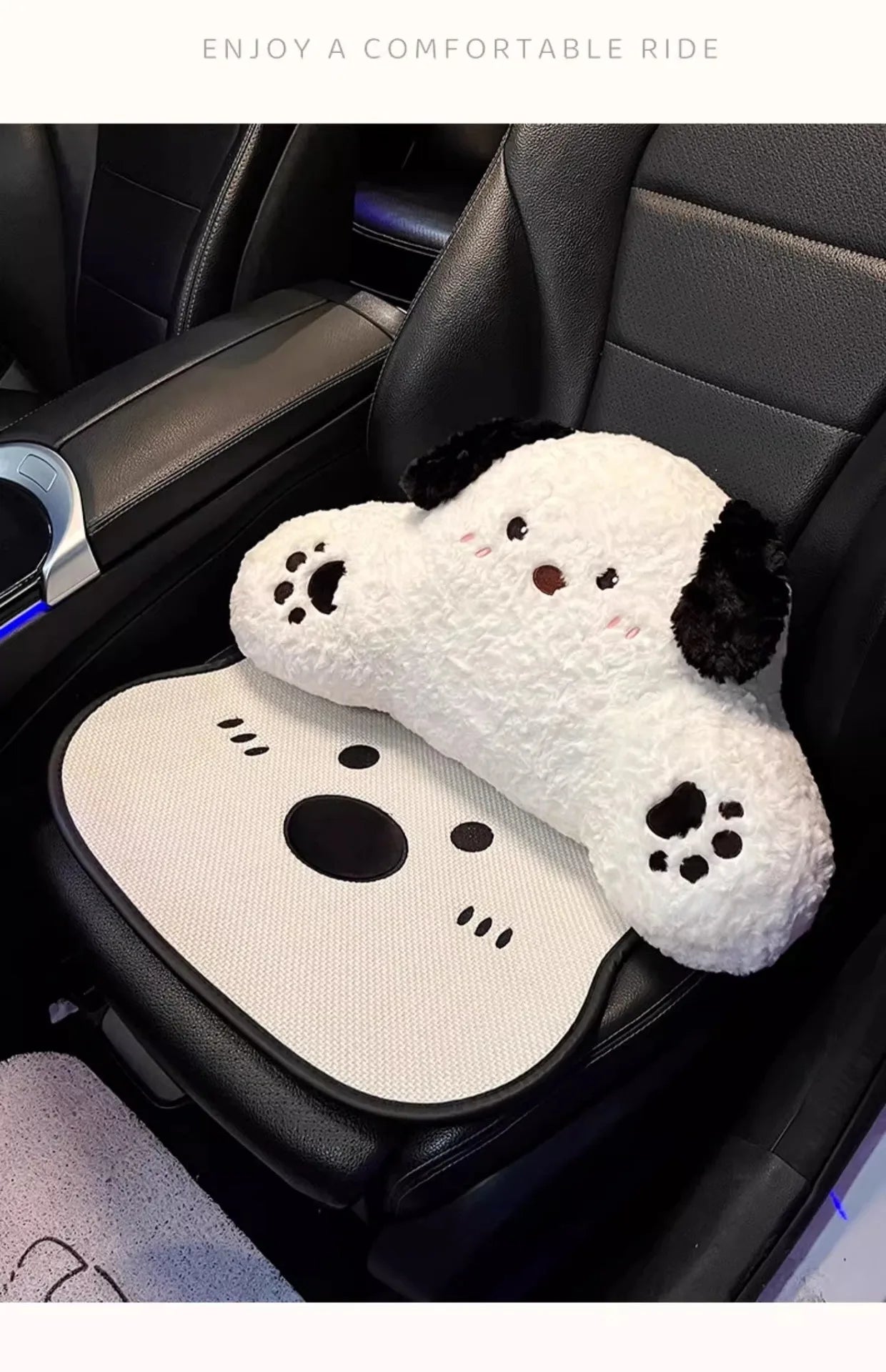 Car Seat Cushion Cute Cat Lumbar Support Headrest Car Accessories Breathable Linen Fabric  Car Half Pack Seat Cover