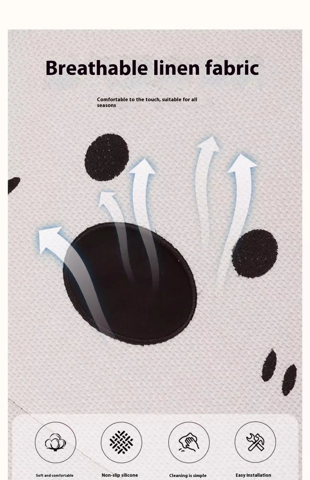 Car Seat Cushion Cute Cat Lumbar Support Headrest Car Accessories Breathable Linen Fabric  Car Half Pack Seat Cover