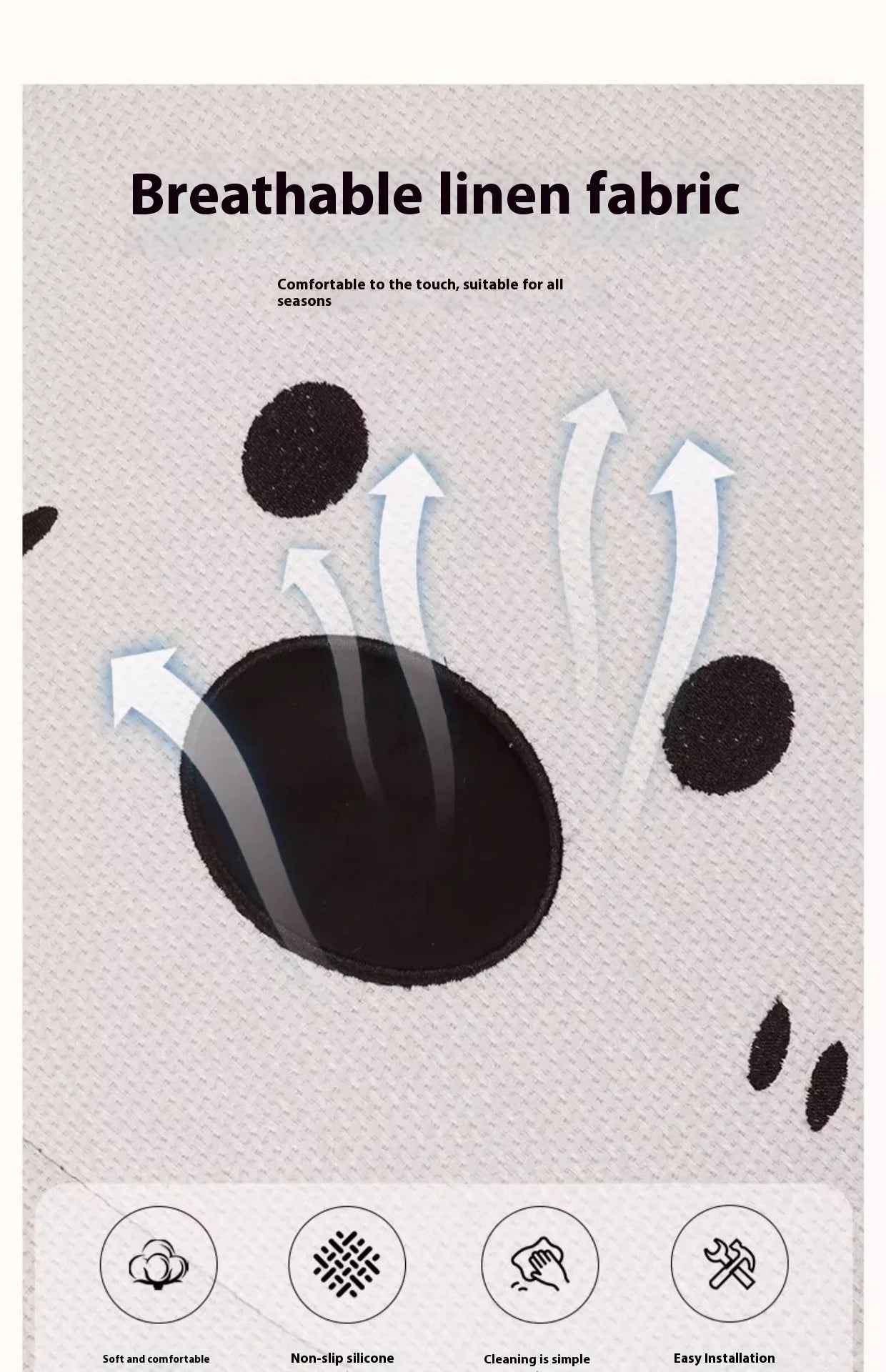 Car Seat Cushion Cute Cat Lumbar Support Headrest Car Accessories Breathable Linen Fabric  Car Half Pack Seat Cover