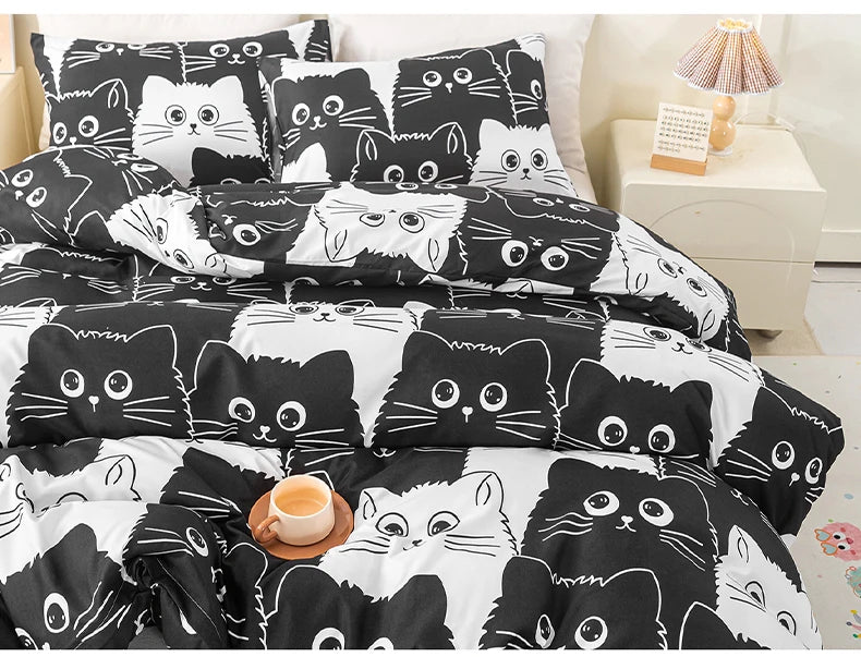 3pcs Cat Print Duvet Cover Set, Soft Skin-Friendly Bedding Set Includes 1 Duvet Cover And 2 Pillowcases