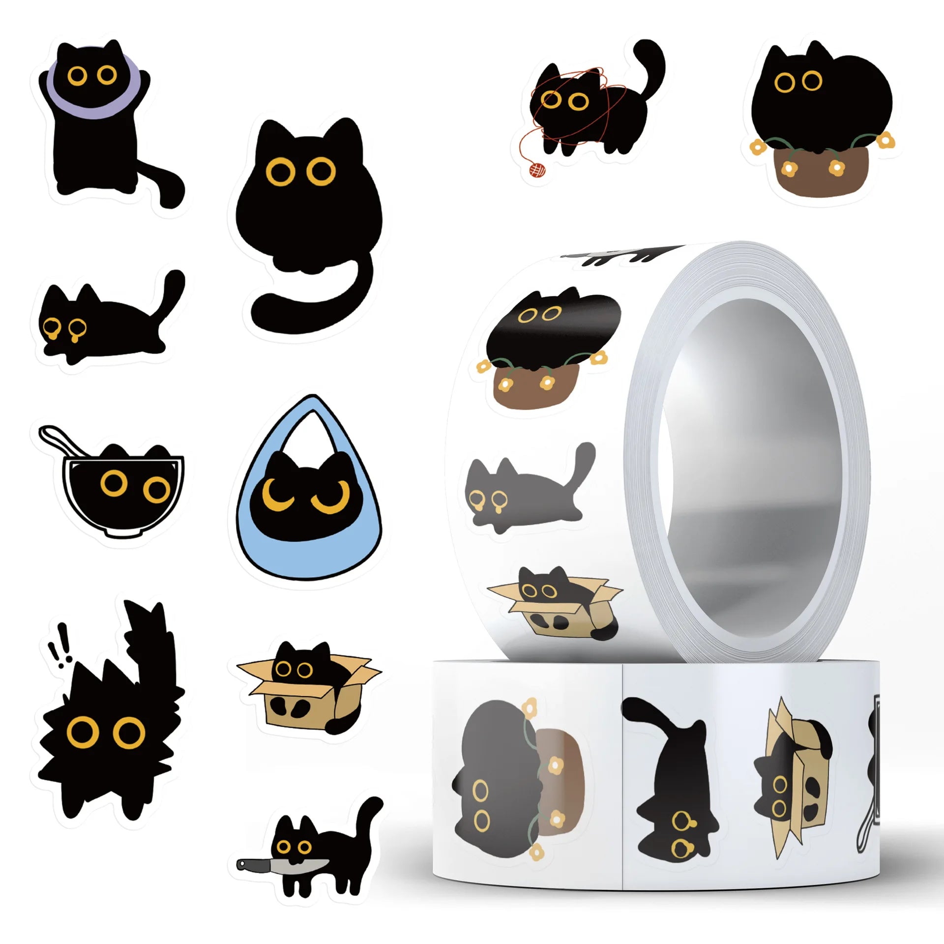 500Pcc/roll Cute Cat Stickers Creative DIY Graffiti Stickers Envelope Sealing Stickers Stationery Children Reward Decor Stickers