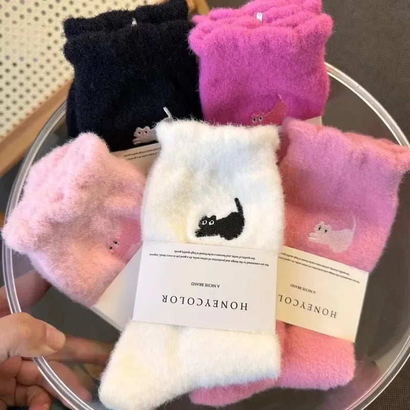 Cute Cat Cozy Mink Velvet Socks