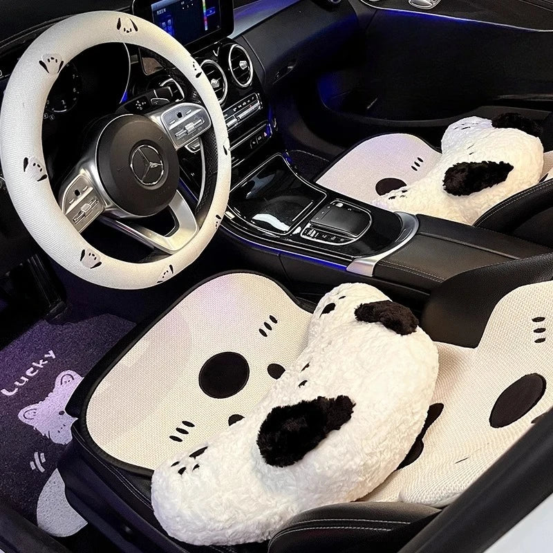 Car Seat Cushion Cute Cat Lumbar Support Headrest Car Accessories Breathable Linen Fabric  Car Half Pack Seat Cover