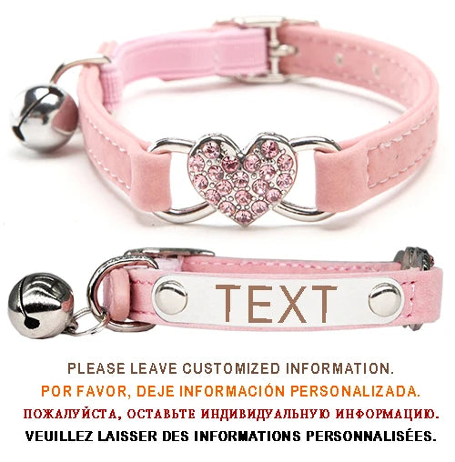 Cat Collar Heart Charm Personalized ID Name with Bell Safety Elastic Adjustable Soft Velvet Puppy Small Dog Pet Collar Kitty