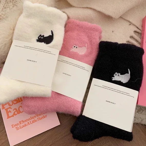 Cute Cat Cozy Mink Velvet Socks