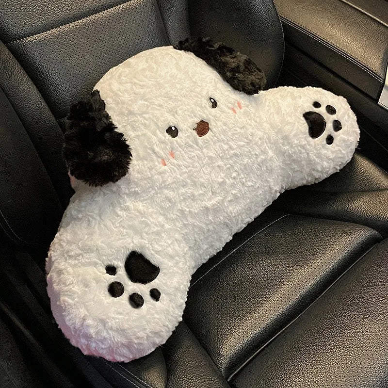 Car Seat Cushion Cute Cat Lumbar Support Headrest Car Accessories Breathable Linen Fabric  Car Half Pack Seat Cover