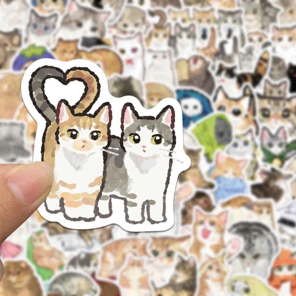 10/30/77pcs Kawaii Cute Watercolor Cat Cartoon Stickers Animal Kitten Graffiti Decals Luggage Phone Stationery Sticker Kids Toy