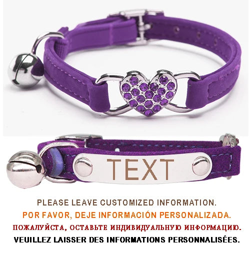 Cat Collar Heart Charm Personalized ID Name with Bell Safety Elastic Adjustable Soft Velvet Puppy Small Dog Pet Collar Kitty