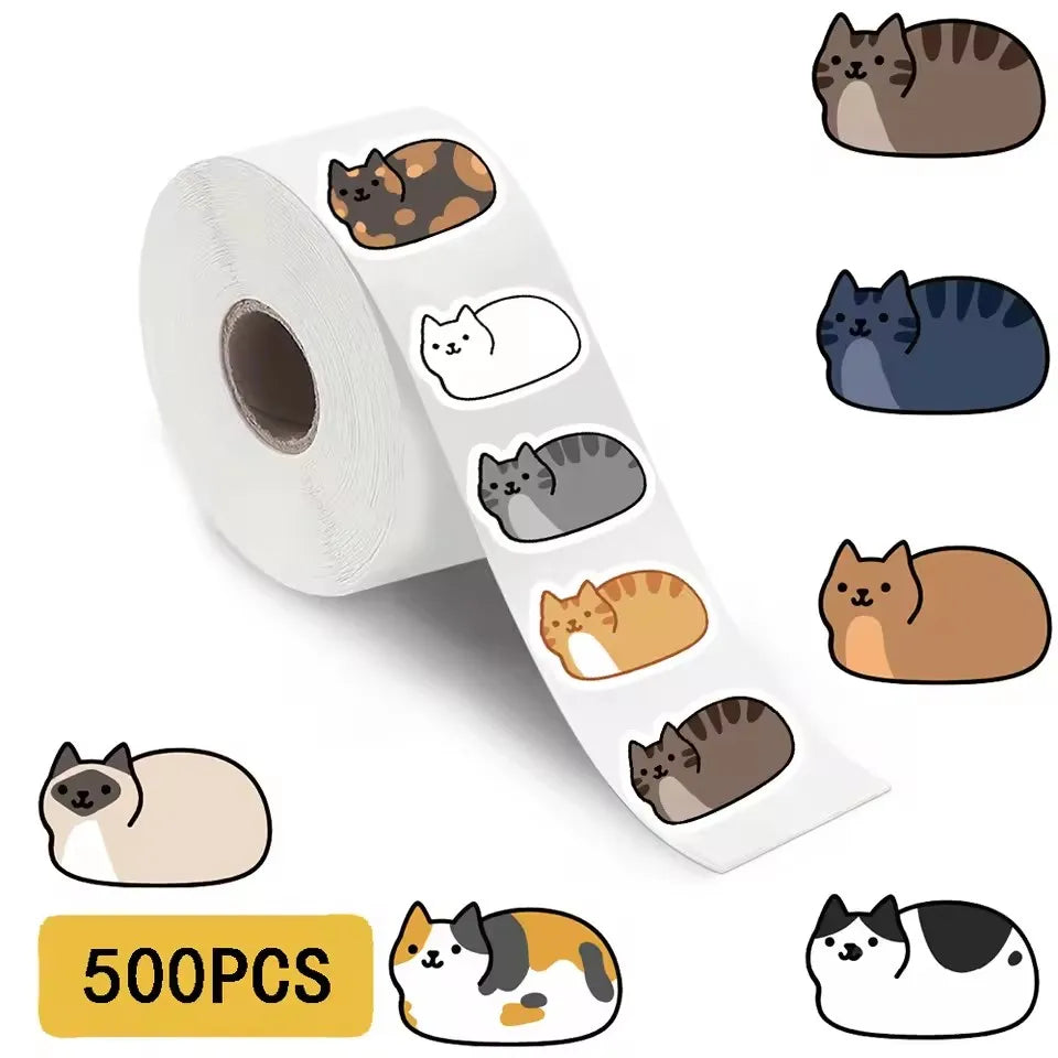 500pcs/roll Kawaii Cartoon Cat Stickers Roll - for DIY Crafts, ifts, arty Favors, uitar,Phone Decor - Self-Adhesive Cute Sticker