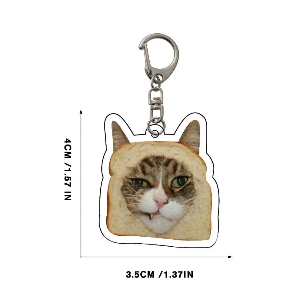 Cartoon Happy Funny Cat Keychain Small Acrylic Toast Cat Pendant Key Ring Portable Bag Accessories Bag Pendant Keyring Women